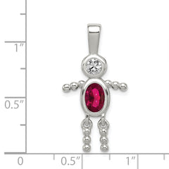 Sterling Silver 925 Boy Pendant with July Glass Birthstone