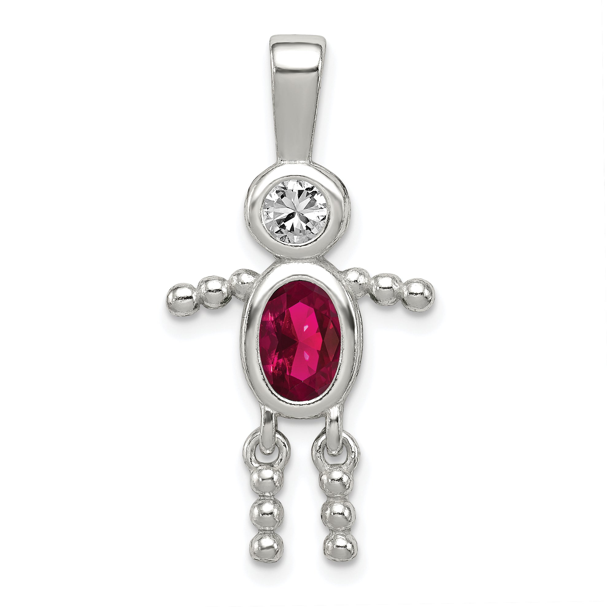 Sterling Silver Rhodium-plated CZ & July Glass Boy Pendant