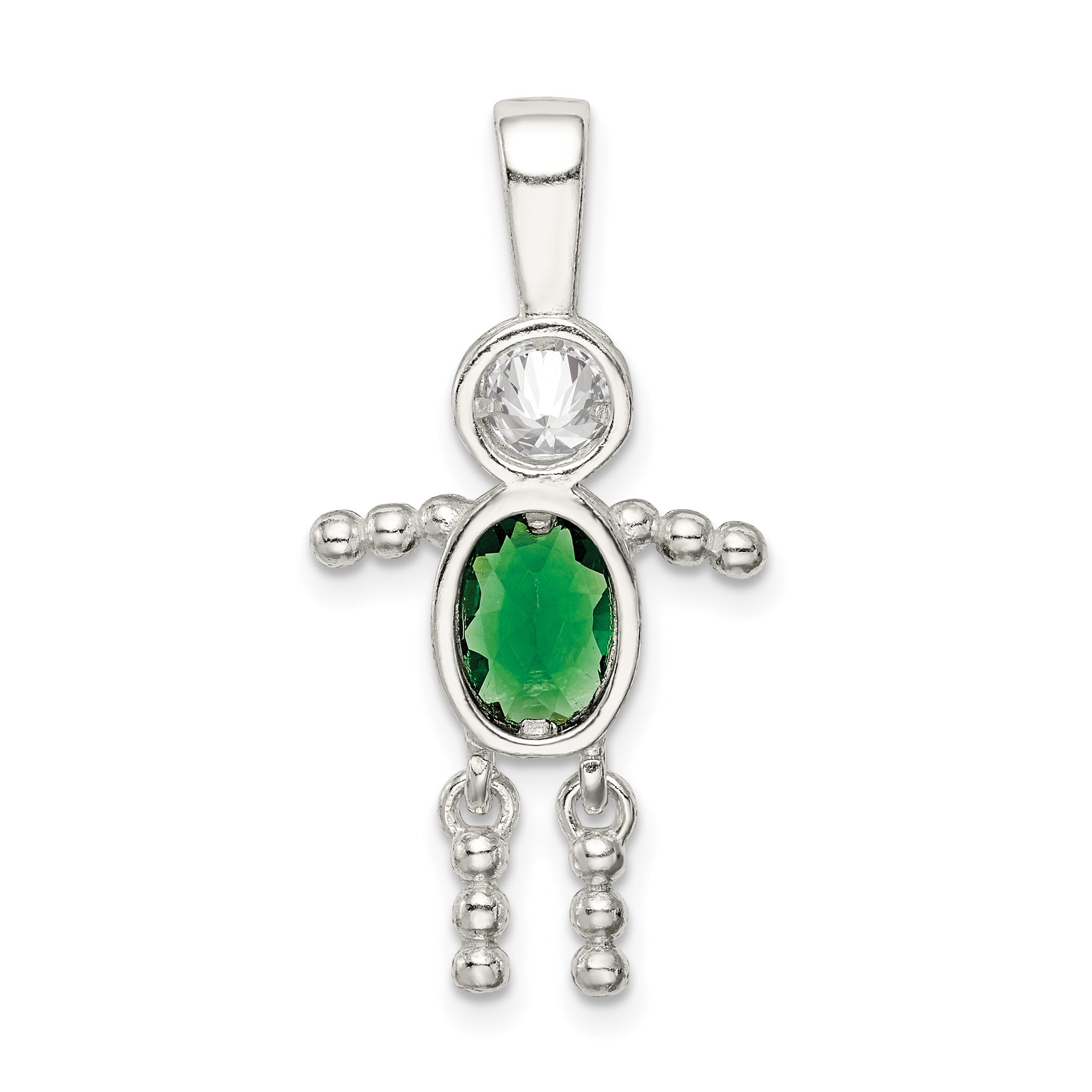 Sterling Silver Rhodium-plated CZ & May Glass Boy Pendant