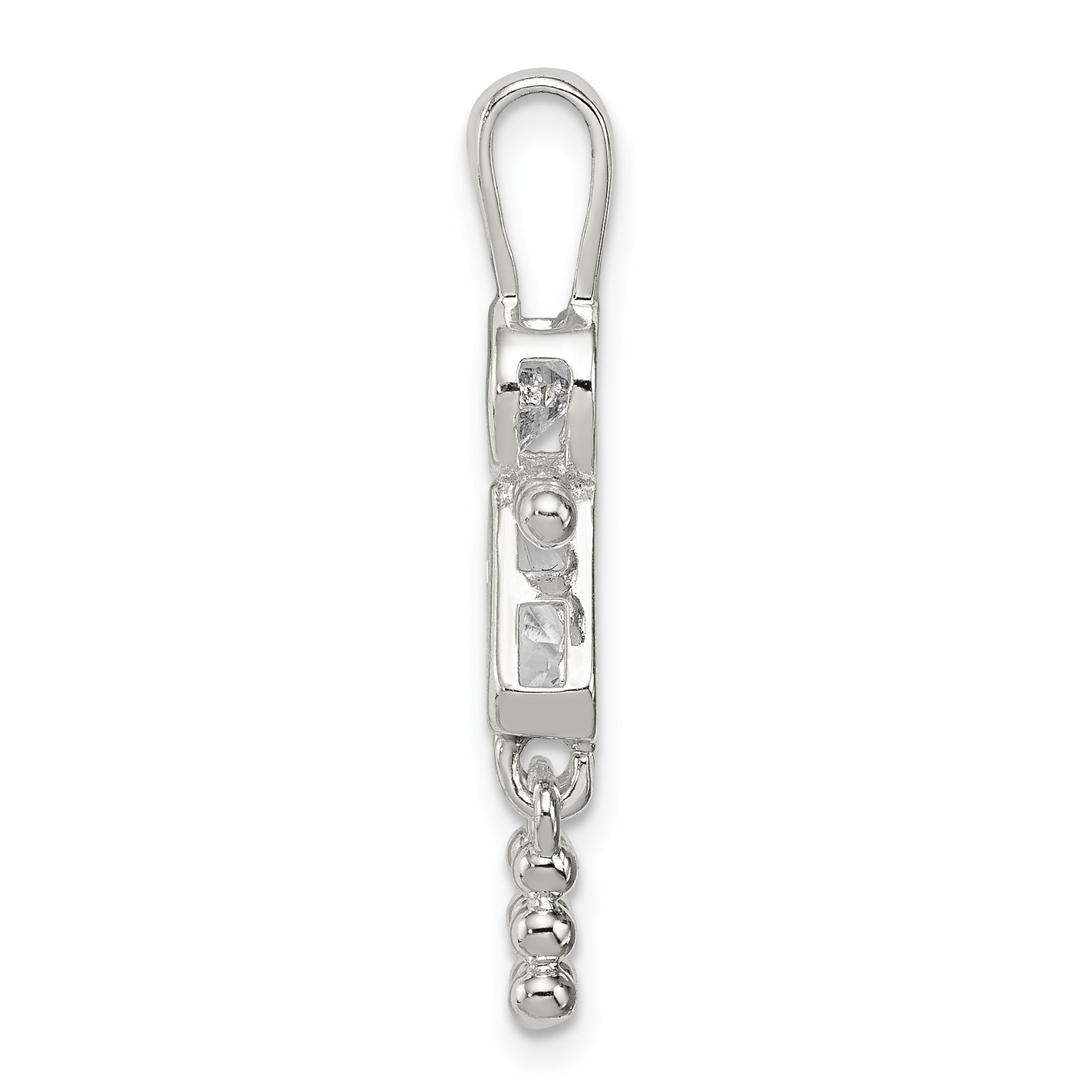 Sterling Silver Rhodium-Plated CZ April Glass Girl Pendant Elegant Birthstone Charm