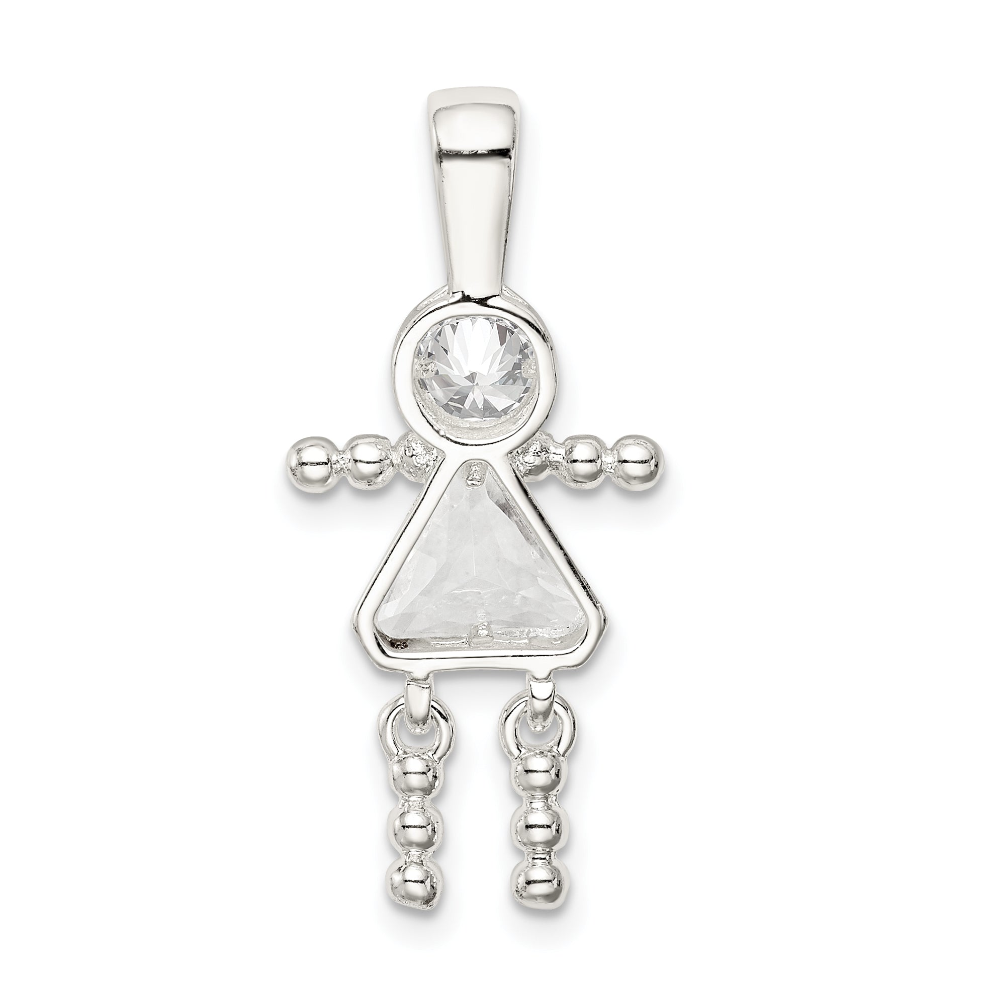 Sterling Silver Rhodium-Plated CZ April Glass Girl Pendant Elegant Birthstone Charm