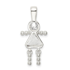 Sterling Silver Rhodium-Plated CZ April Glass Girl Pendant Elegant Birthstone Charm