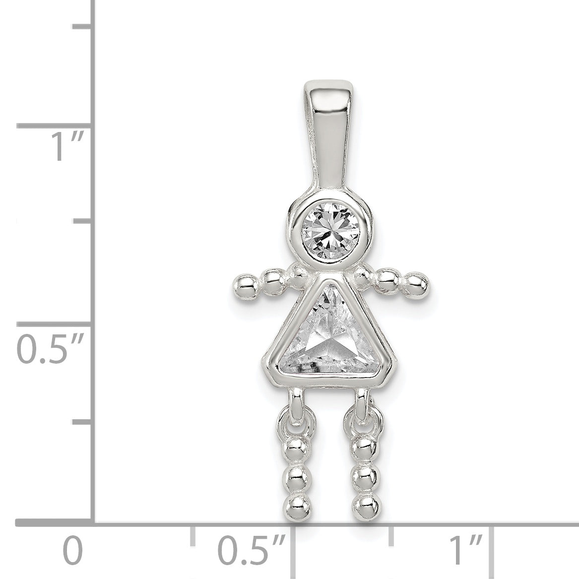 Sterling Silver Rhodium-Plated CZ April Glass Girl Pendant Elegant Birthstone Charm