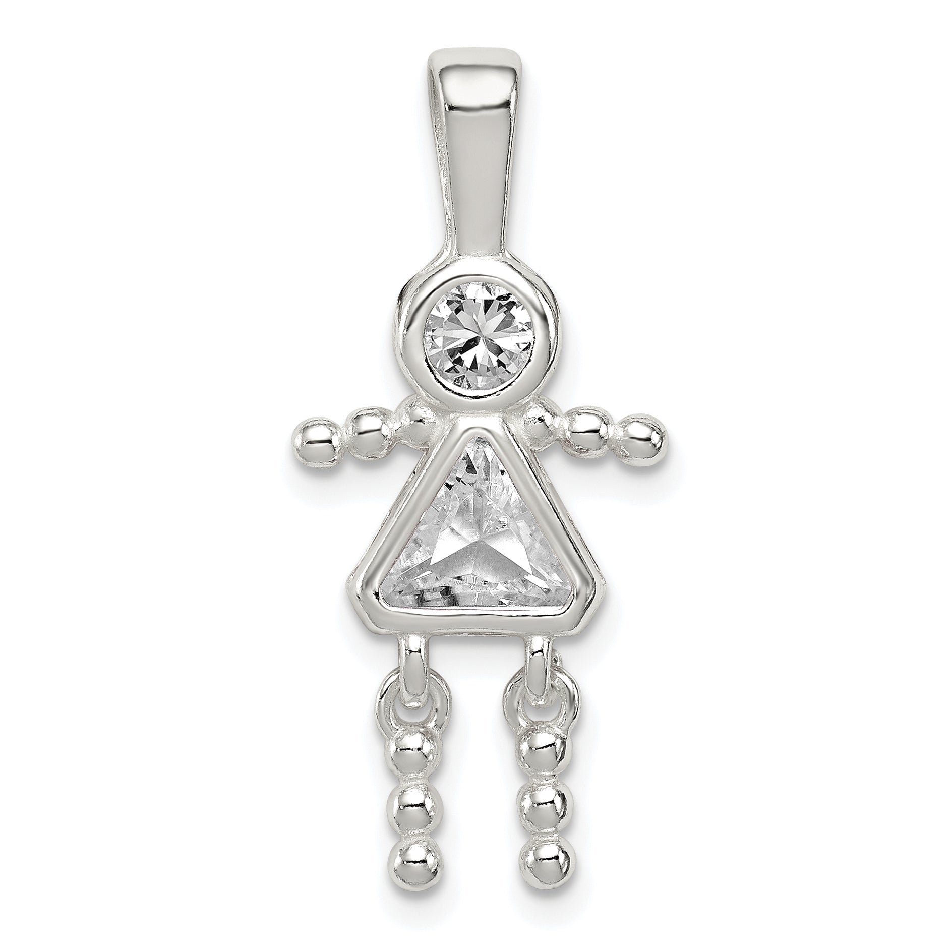 Sterling Silver Rhodium-plated CZ & April Glass Girl Pendant