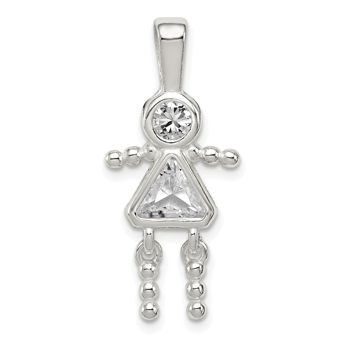 Sterling Silver Rhodium-plated CZ & April Glass Girl Pendant