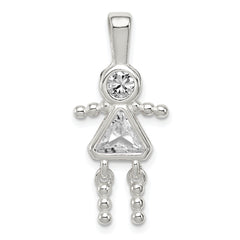 Sterling Silver Rhodium-plated CZ & April Glass Girl Pendant