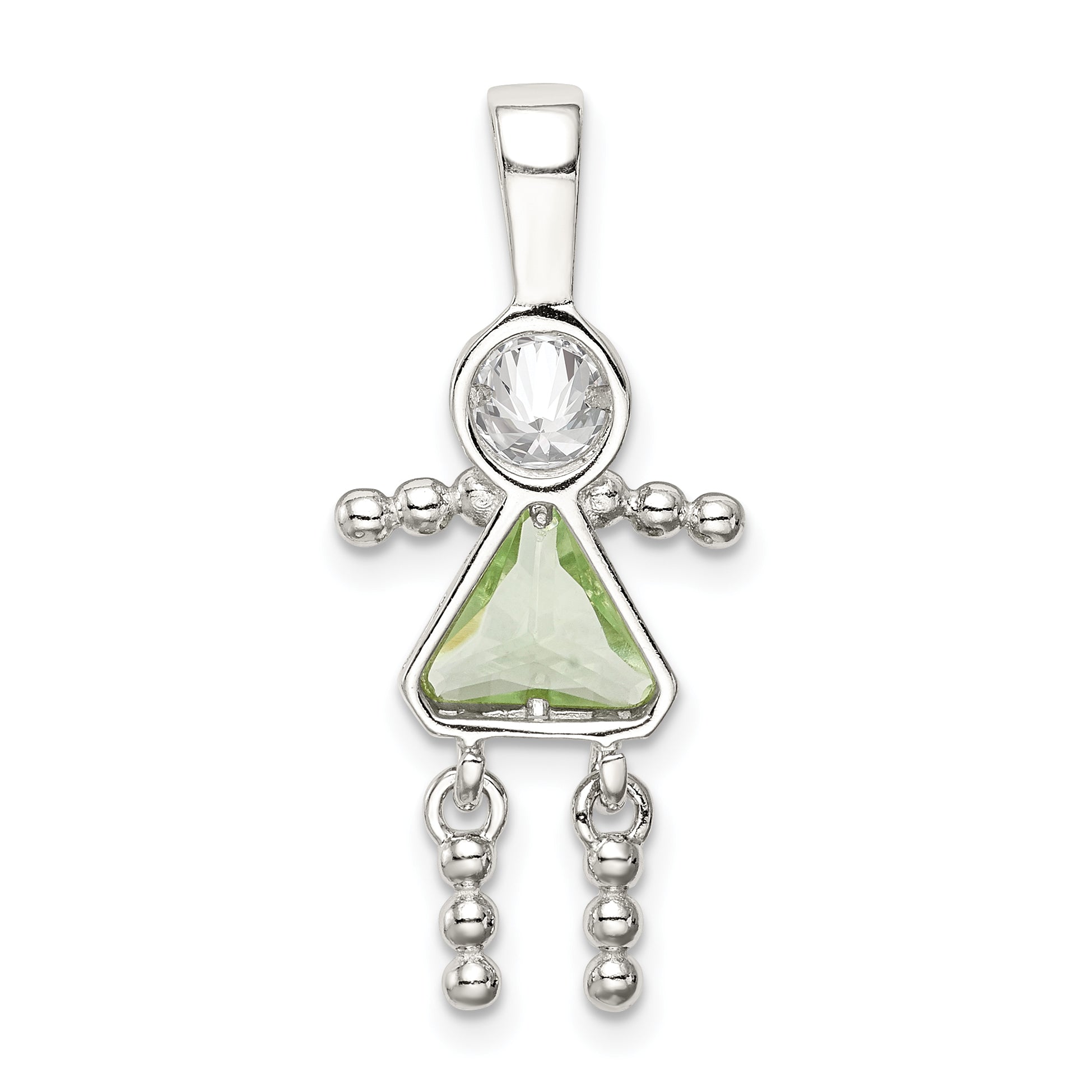 Sterling Silver Rhodium-plated CZ & August Glass Girl Pendant