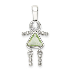 Sterling Silver Rhodium-plated CZ & August Glass Girl Pendant