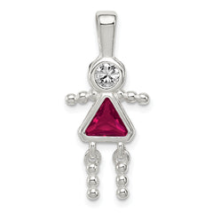 Sterling Silver Rhodium-plated CZ & July Glass Girl Pendant