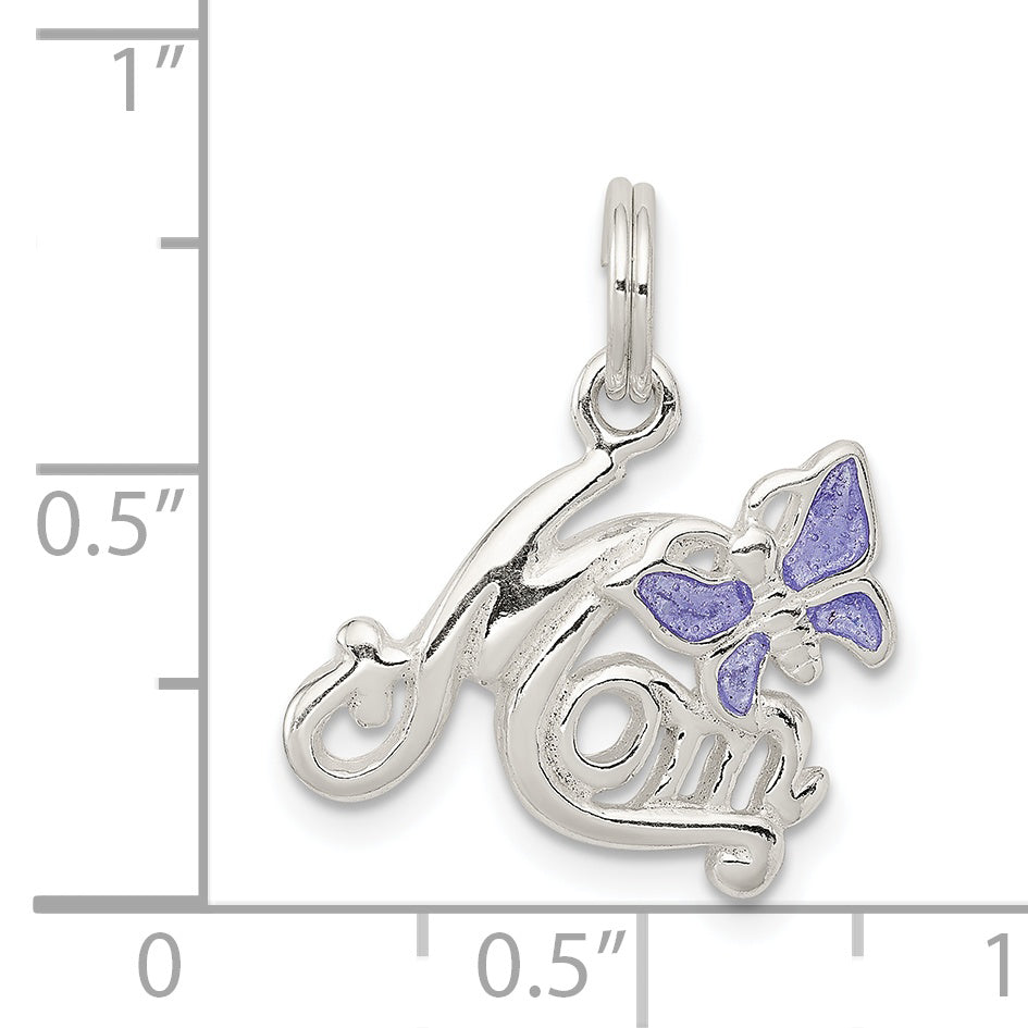 Sterling Silver Polished Mom Butterfly Enameled Charm