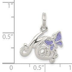 Sterling Silver Polished Mom Butterfly Enameled Charm