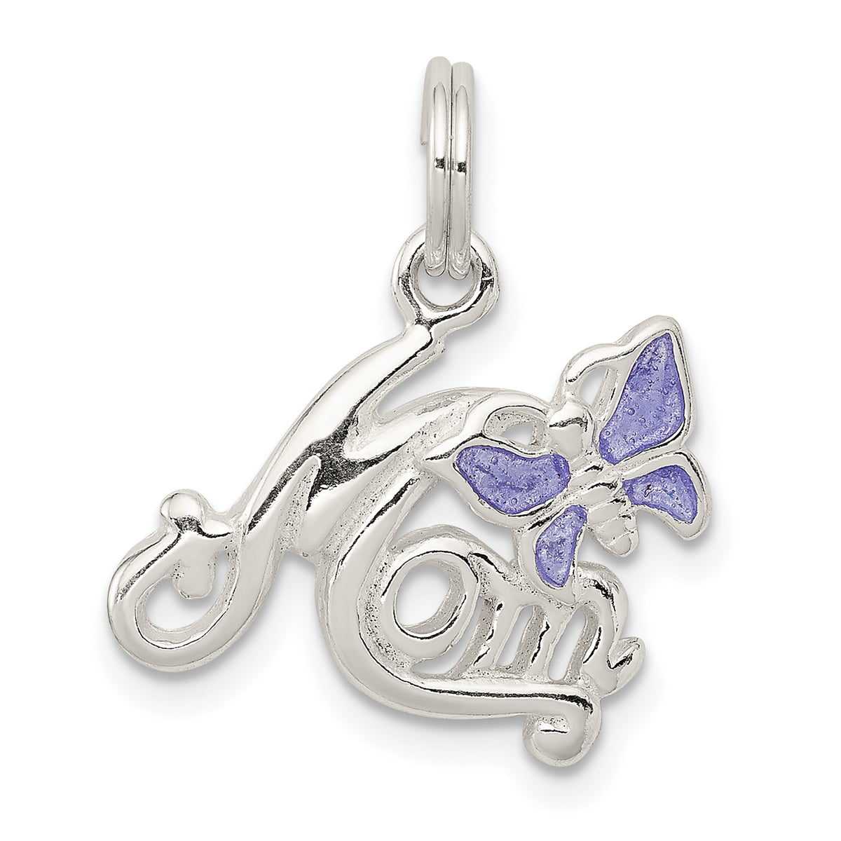 Sterling Silver Polished Mom Butterfly Enameled Charm