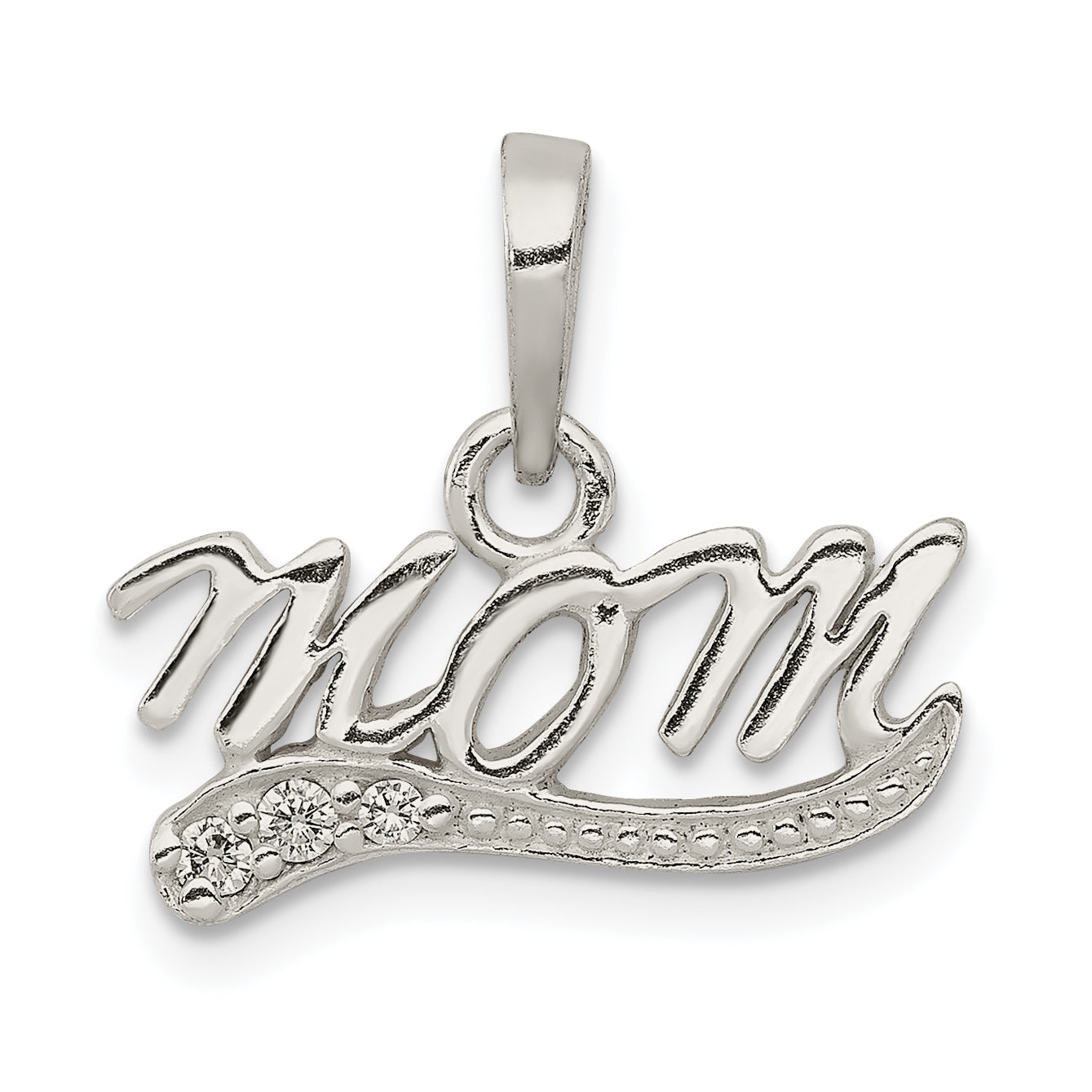 Sterling Silver CZ Polished Mom Pendant