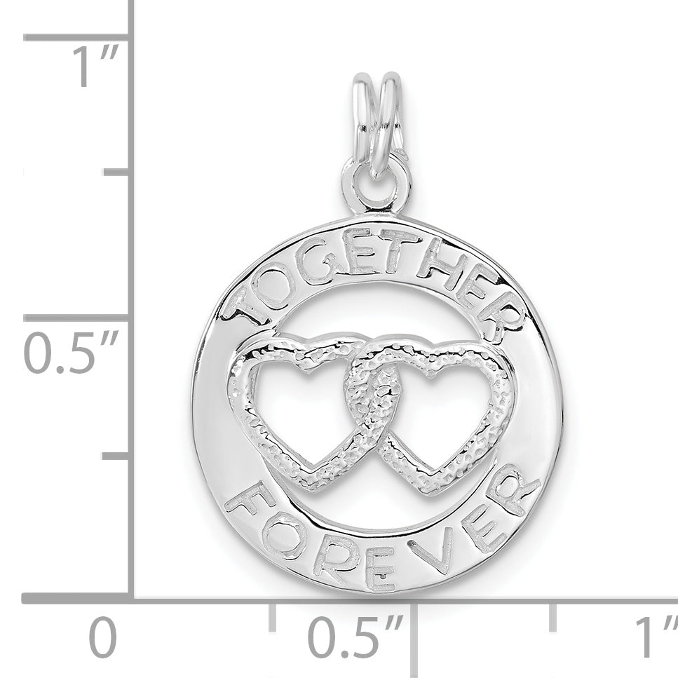 Sterling Silver Satin & Polished Round Together Forever Charm