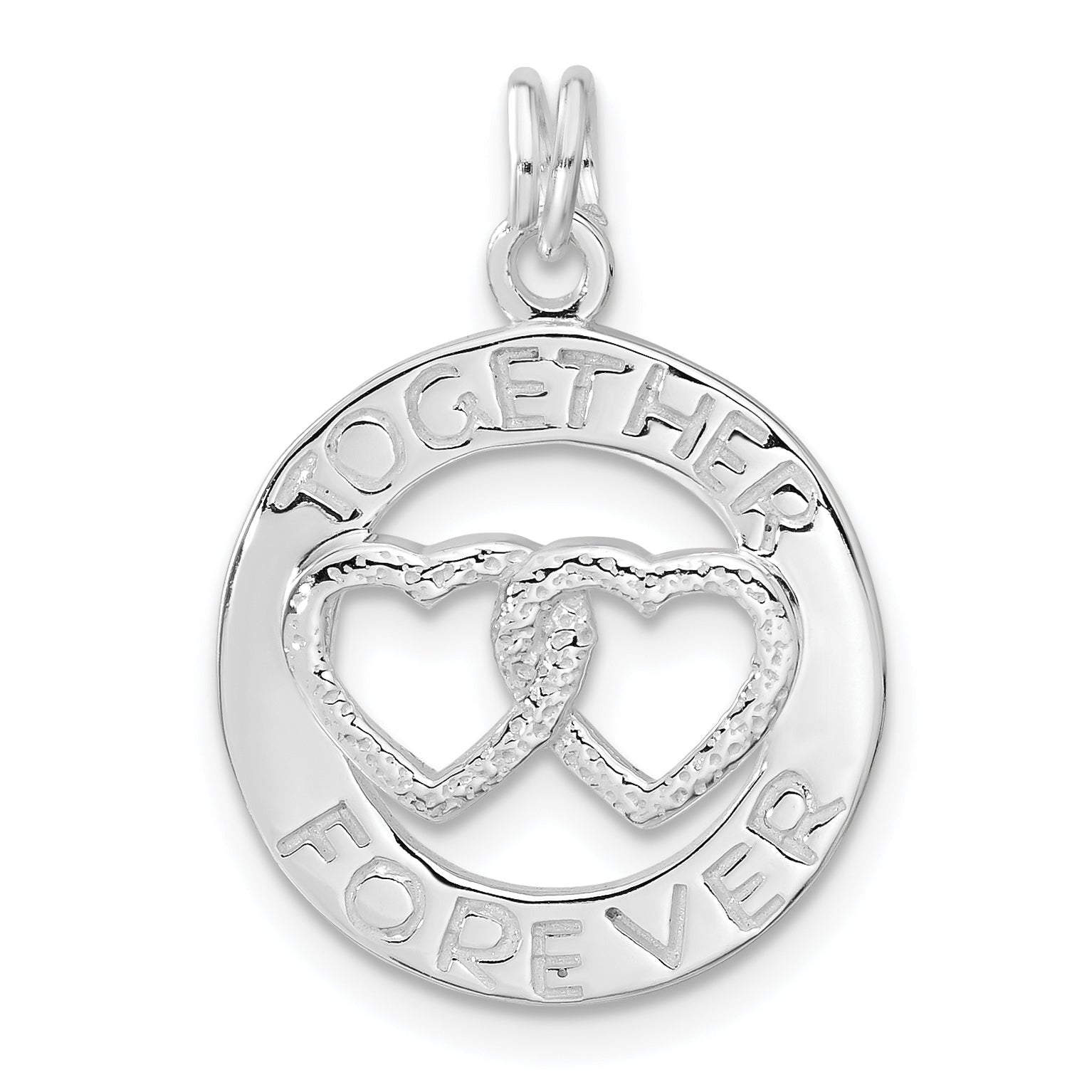 Sterling Silver Polished Together Forever Double Heart Circle Charm