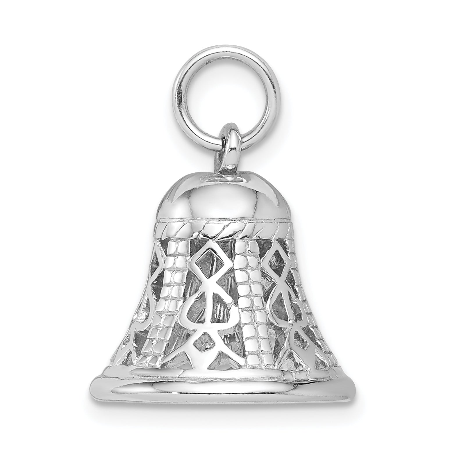 Sophia Jewelers Sterling Silver Bell Charm with Polished Rhodium Finish