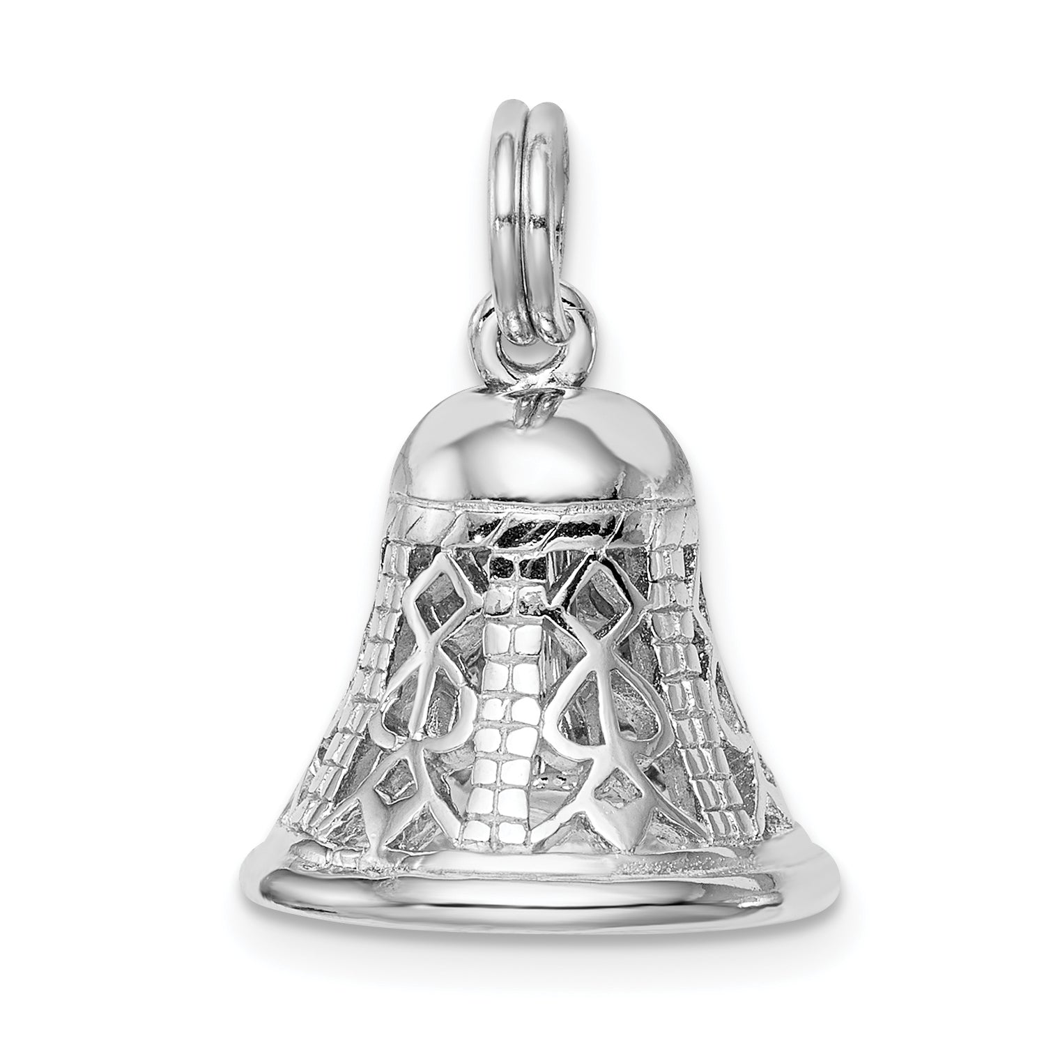 Sophia Jewelers Sterling Silver Bell Charm with Polished Rhodium Finish