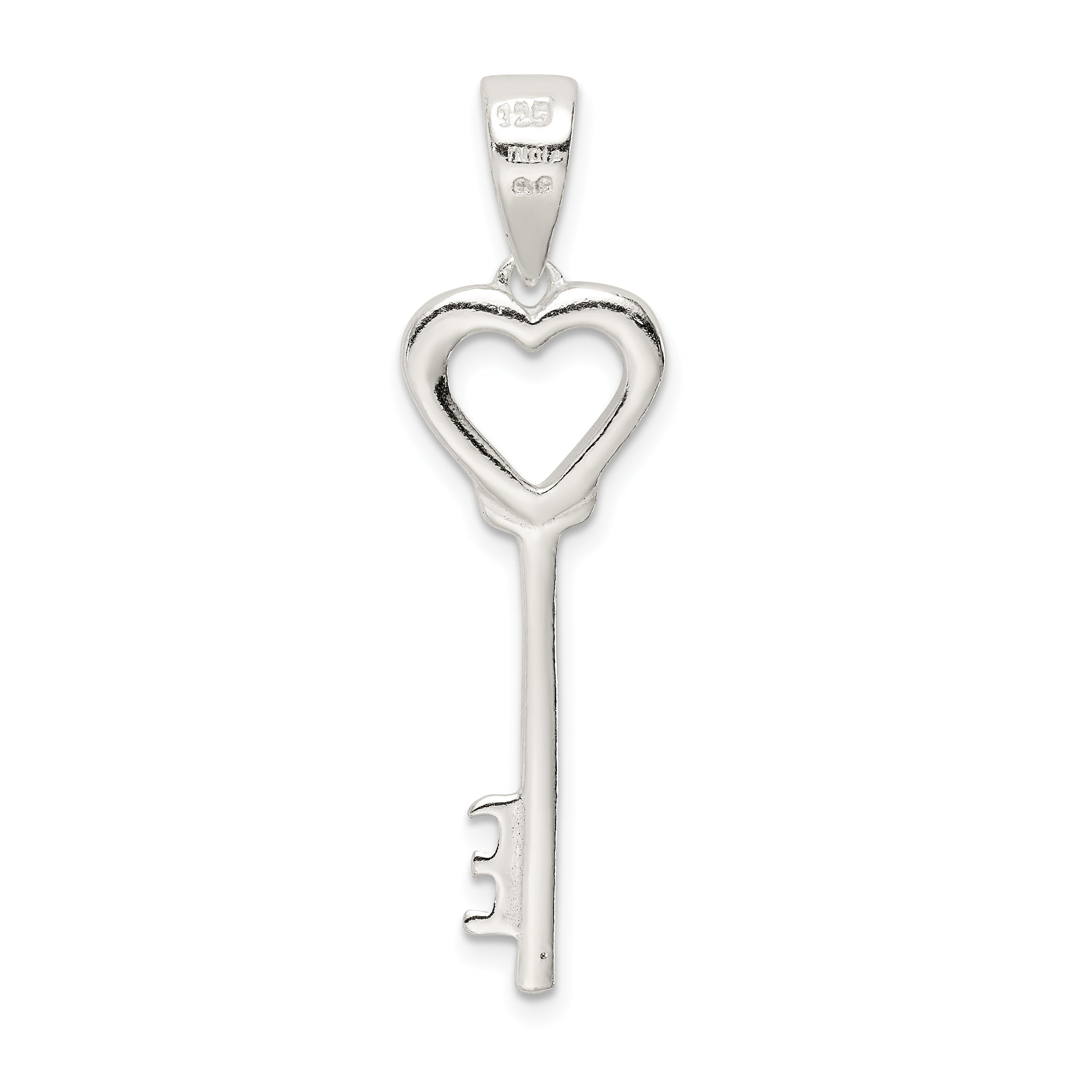 Sterling Silver 925 Polished Key Pendant with Anti-Tarnish Finish