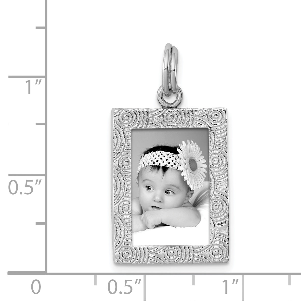 Sterling Silver Rhodium-plated Textured Picture Frame Charm