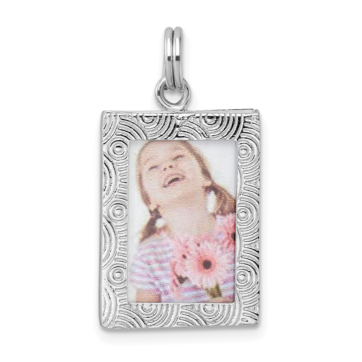 Sterling Silver Rhodium-plated Textured Picture Frame Charm