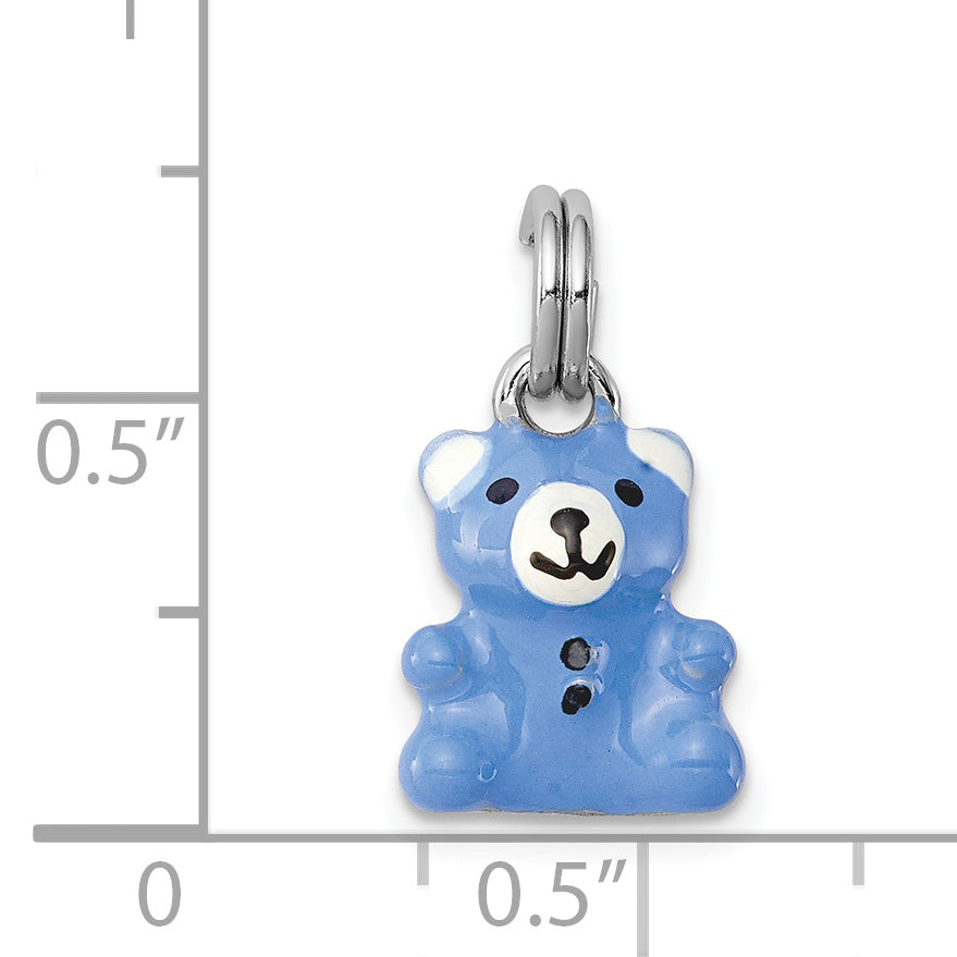 Sterling Silver Rhodium-platedBlue & Enamel Teddy Bear Charm