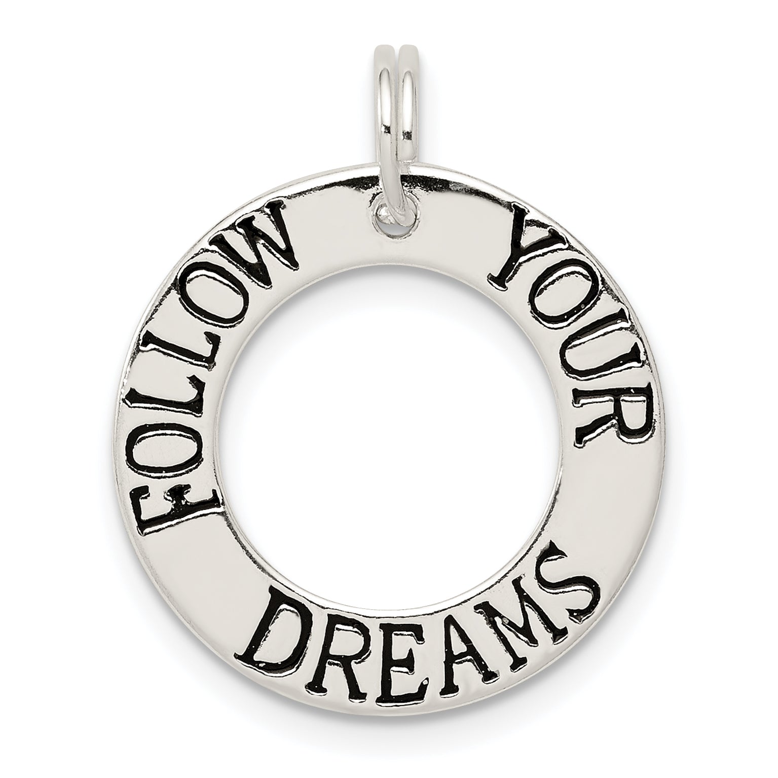 Sterling Silver Polished Enameled Follow Your Dreams Circle Charm