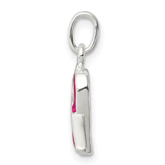 Sterling Silver 925 Pink Enameled Awareness Charm with Polished Finish