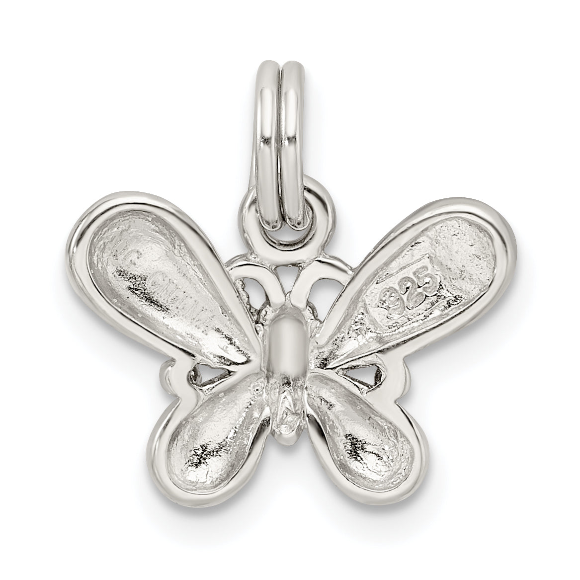 Sterling Silver Rhodium-plated Purple Enamel Polished Butterfly Charm