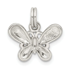 Sterling Silver Rhodium-plated Purple Enamel Polished Butterfly Charm