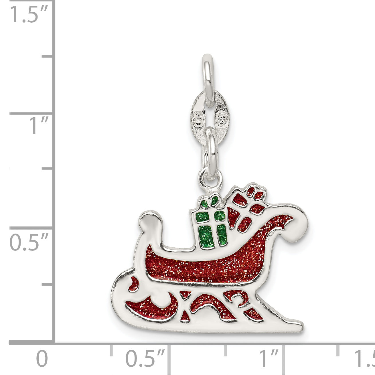 Sterling Silver 925 Santa's Sled Charm with Enamel Anti-Tarnish Finish