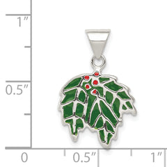 Sterling Silver 925 Enameled Holly Charm with Anti-Tarnish Finish