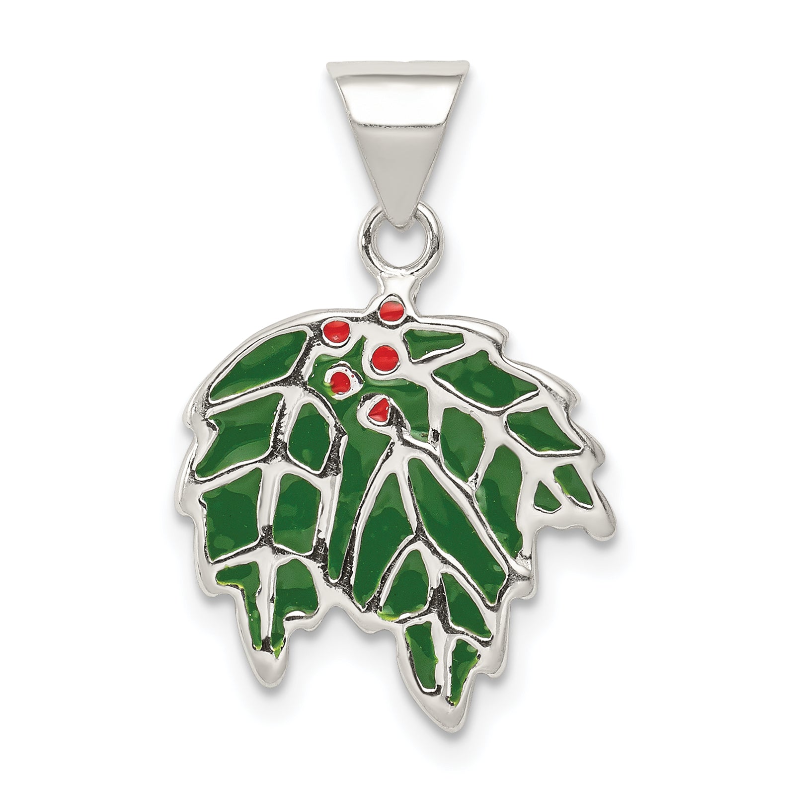 Sterling Silver Enameled Holly Charm