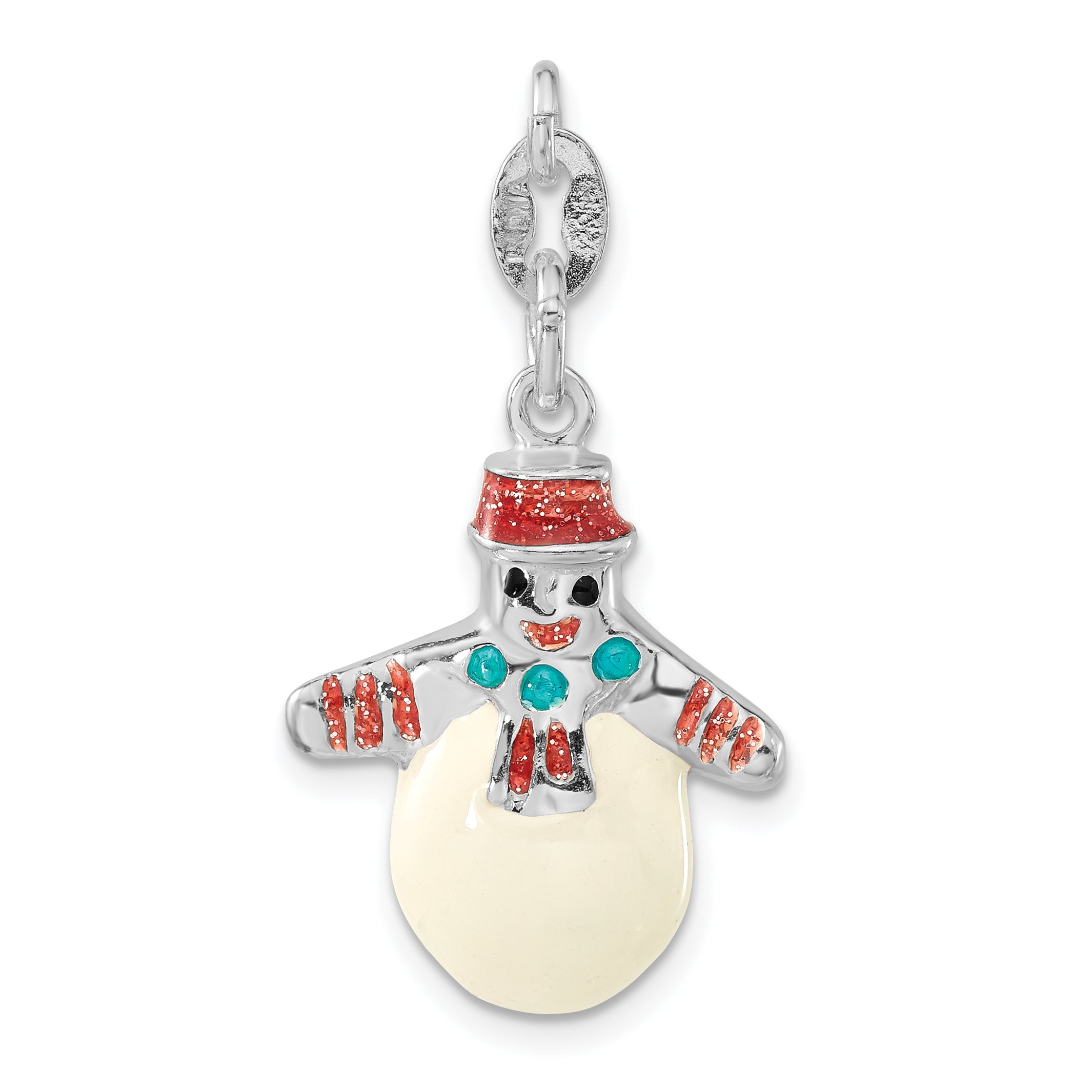 Sterling Silver Polished Multicolor Enameled Snowman Charm