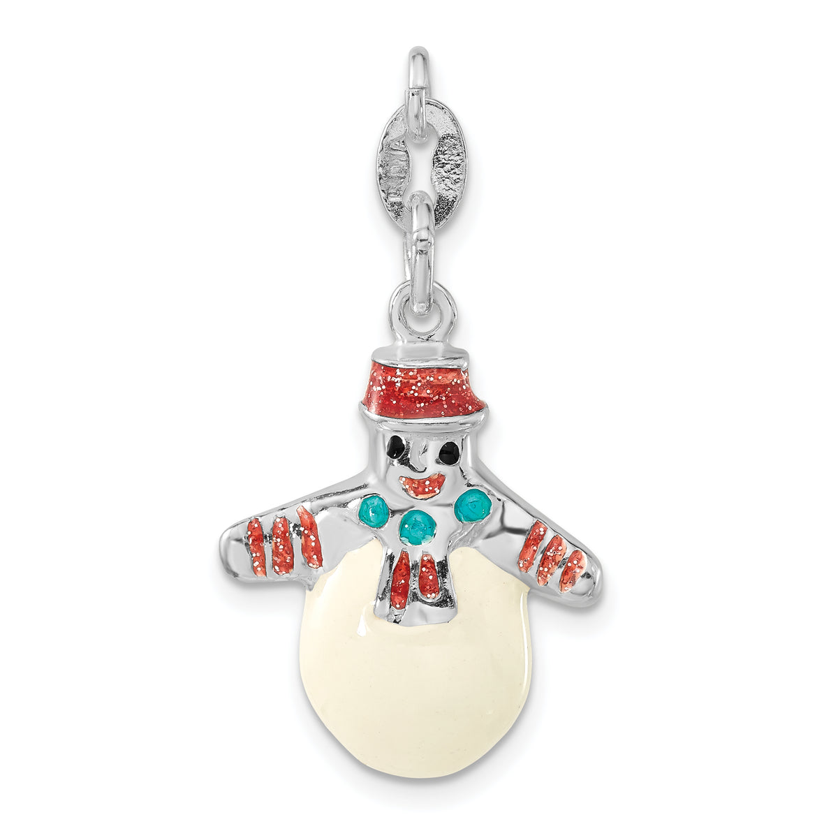 Sterling Silver Polished Multicolor Enameled Snowman Charm