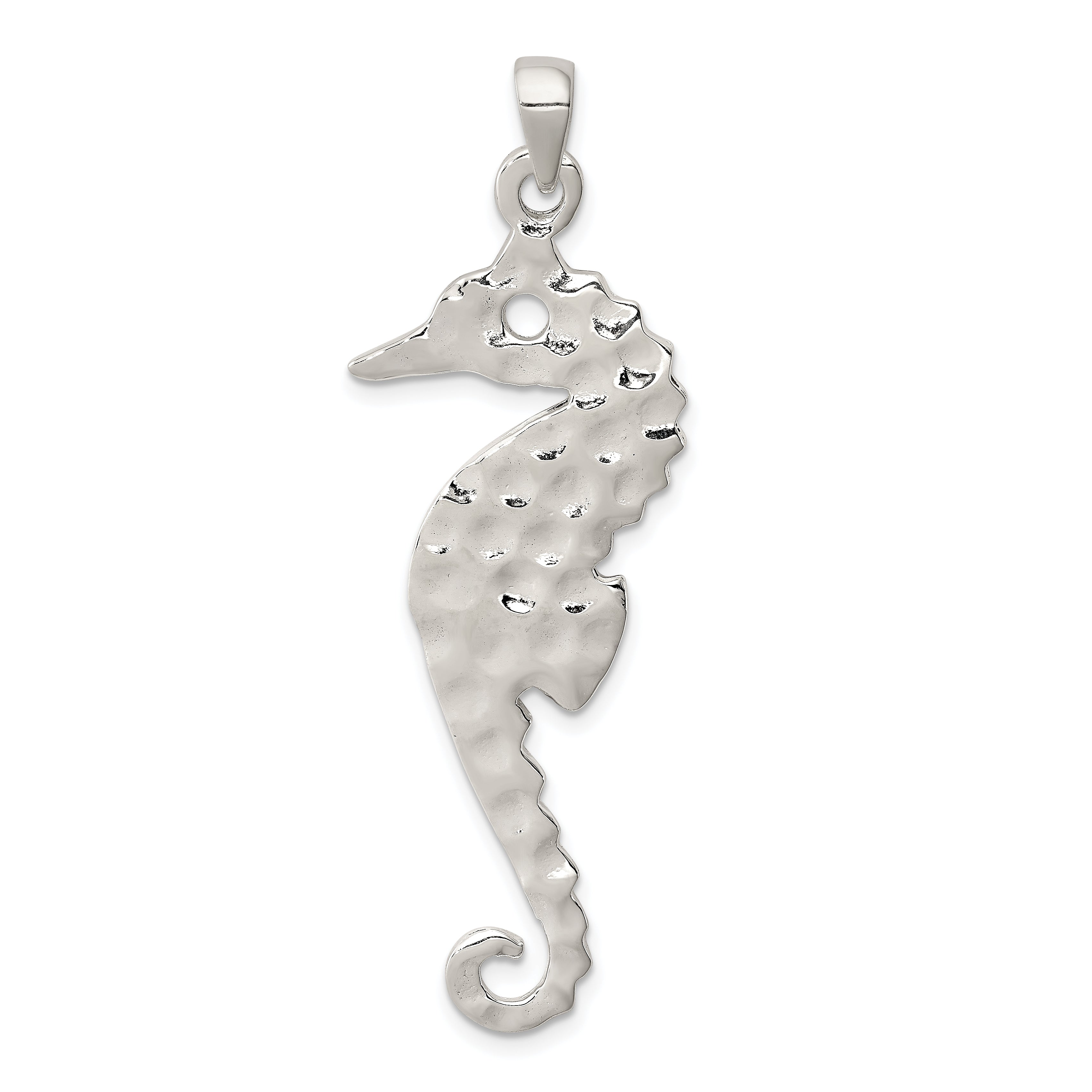 Sterling Silver Hammered Polished Seahorse Pendant