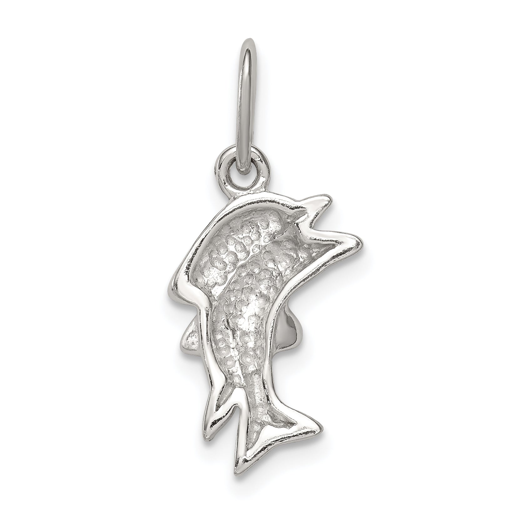 Sterling Silver Polished Dolphin Charm with Rhodium Plating