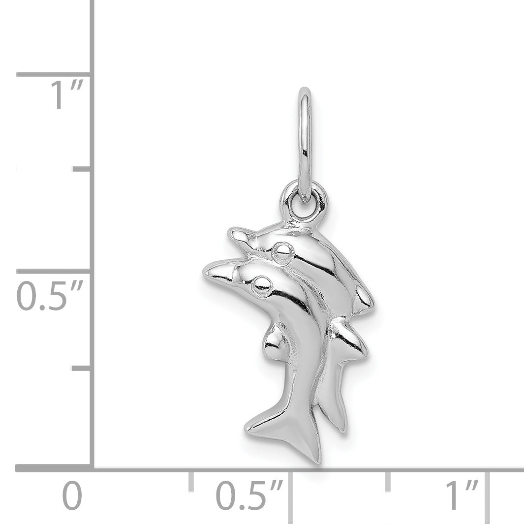 Sterling Silver Polished Dolphin Charm with Rhodium Plating