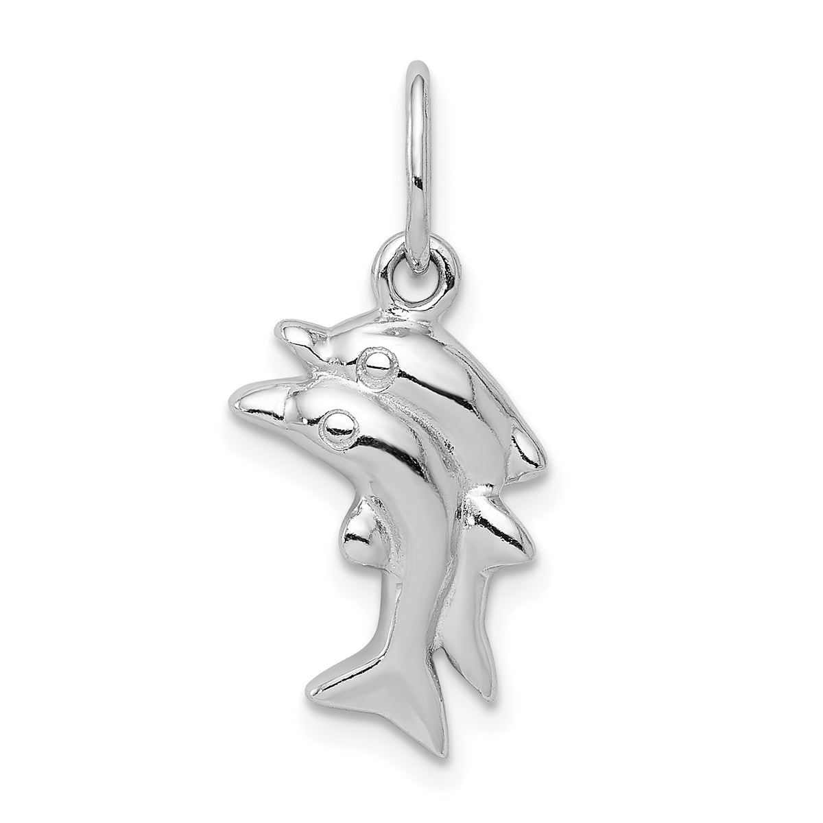 Sterling Silver Rhodium-plated Polished Dolphin Charm