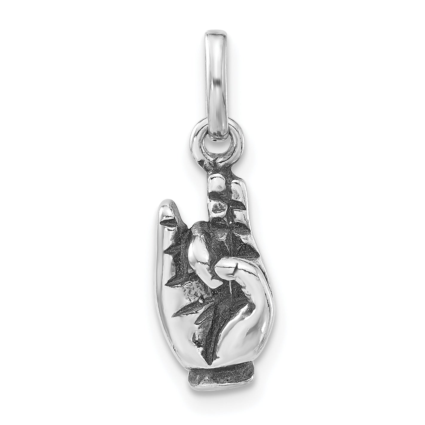 Sterling Silver Polished & Antiqued Sign Language Hand Symbol Charm