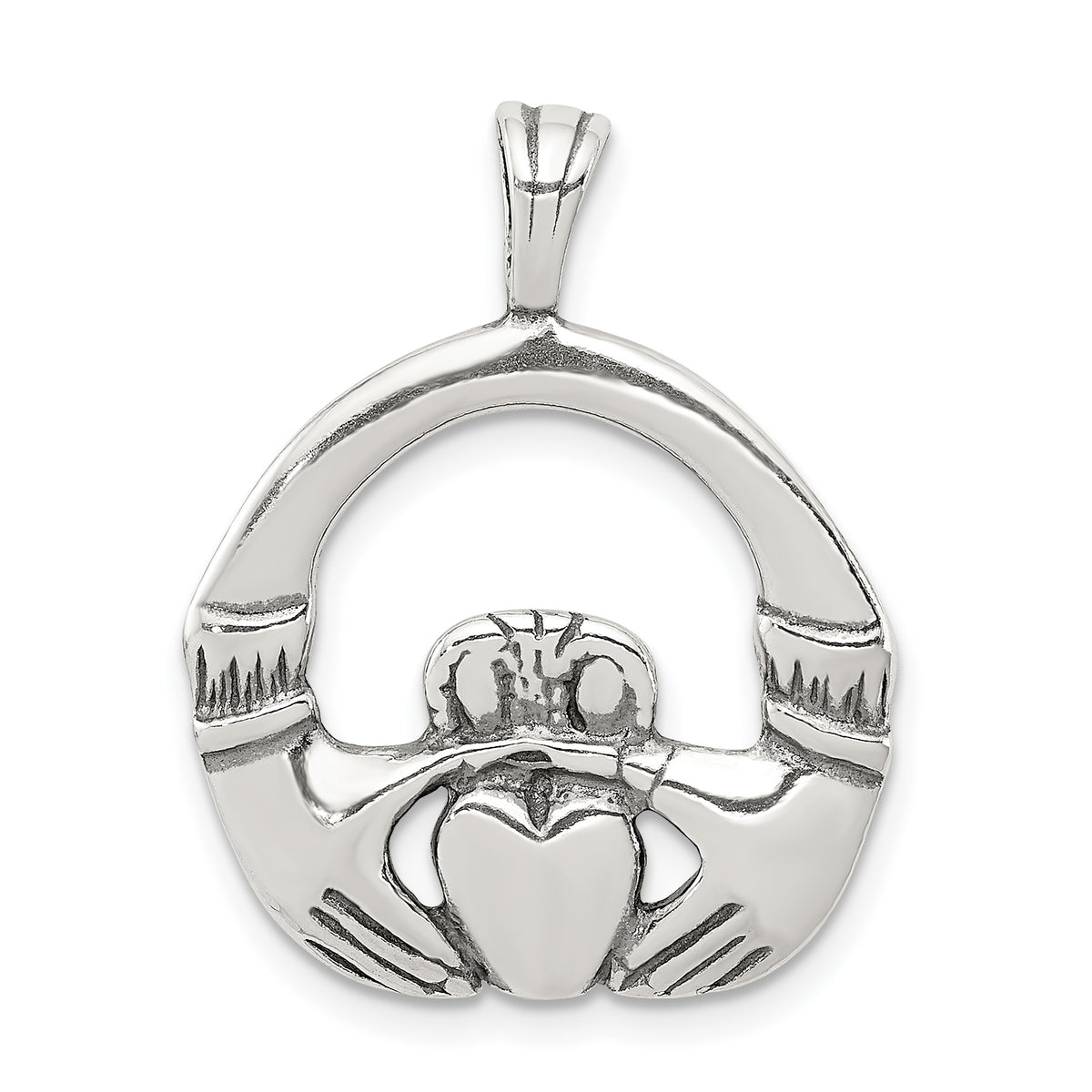 Sterling Silver Antiqued Claddagh Pendant