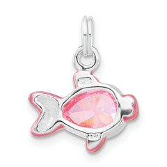 Sterling Silver Pink Enamel CZ Fish Charm – Polished Elegance