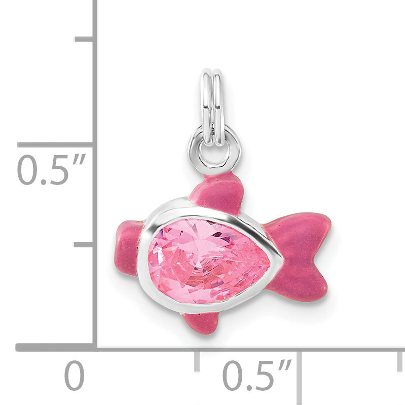 Sterling Silver Pink Enamel CZ Fish Charm – Polished Elegance