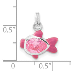 Sterling Silver Pink Enamel CZ Fish Charm – Polished Elegance