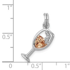 Sterling Silver Rhodium-Plated CZ Champagne Charm with Polished Finish