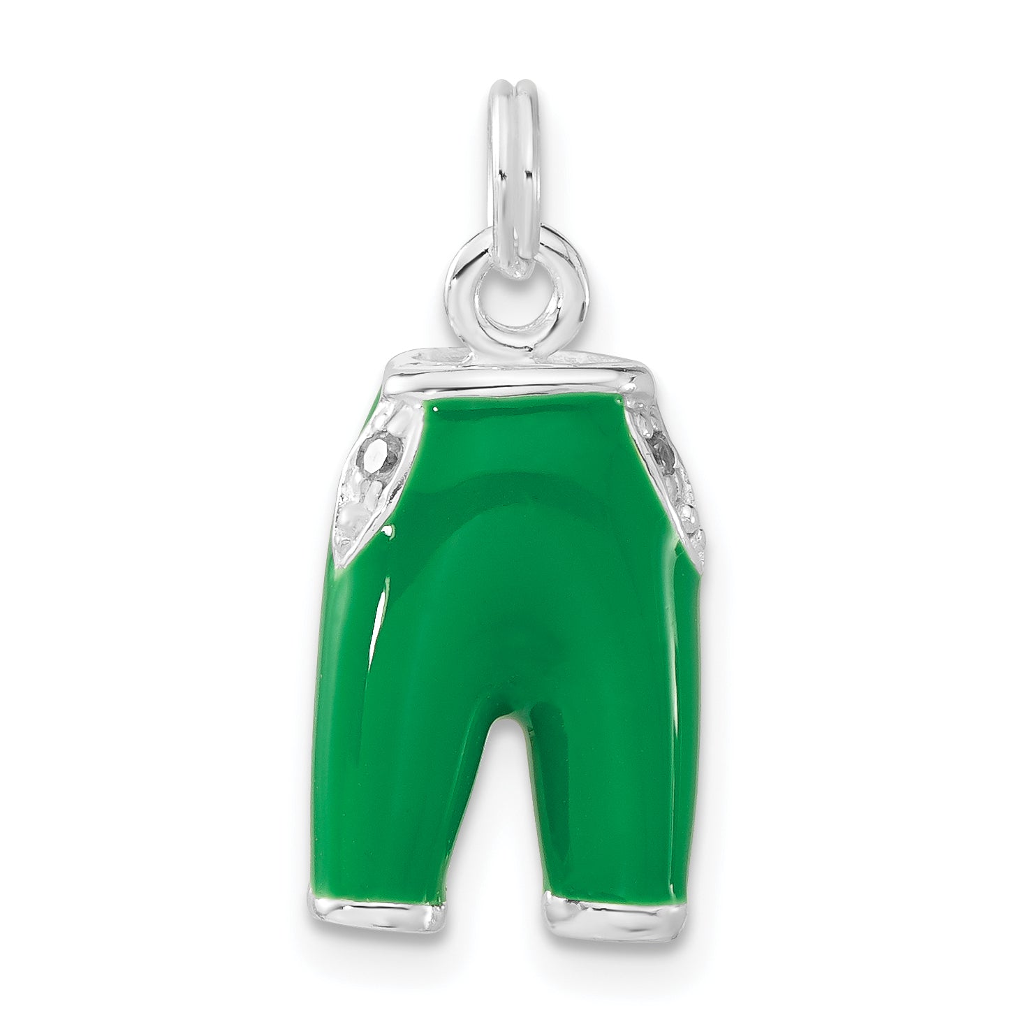 Sterling Silver CZ Green Enameled Pants Charm