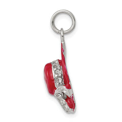 Sterling Silver Rhodium-plated CZ Enamel Hat Charm