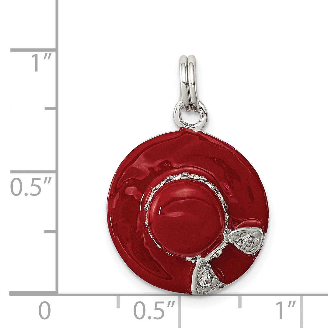 Sterling Silver Rhodium-plated CZ Enamel Hat Charm