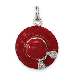 Sterling Silver Rhodium-plated CZ Enamel Hat Charm