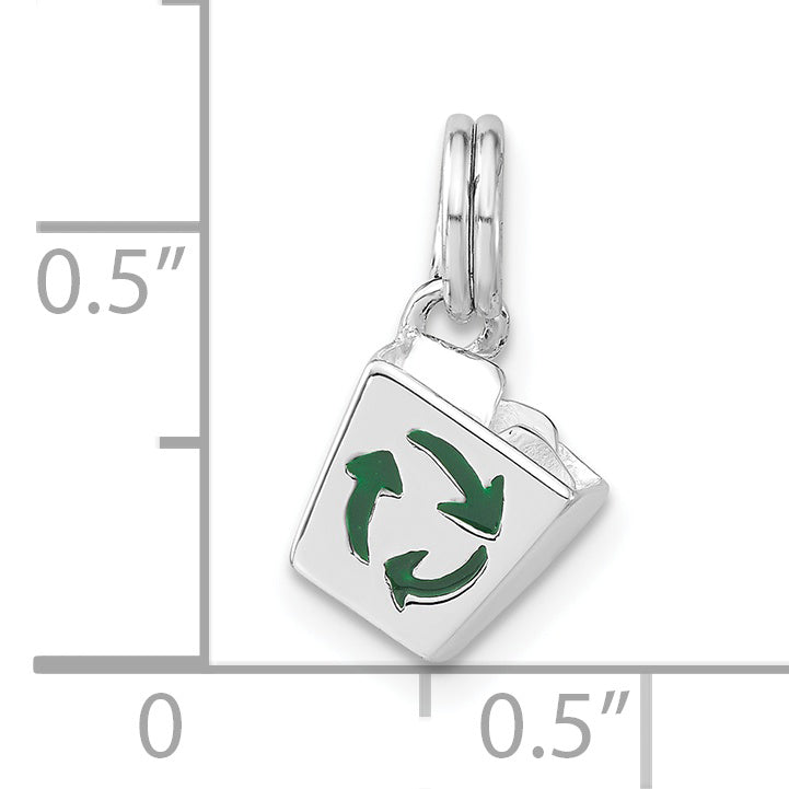 Sterling Silver Enamel Recycle Bin Charm