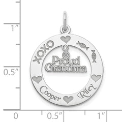 Sterling Silver Rhodium-plated Personalizable Proud Grandma Charm